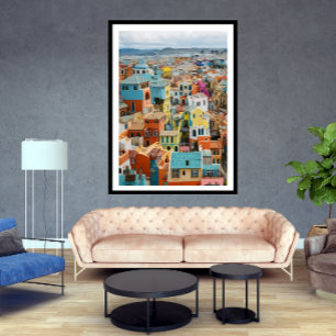 Poster Petite ville touristique beaucoup de maisons color