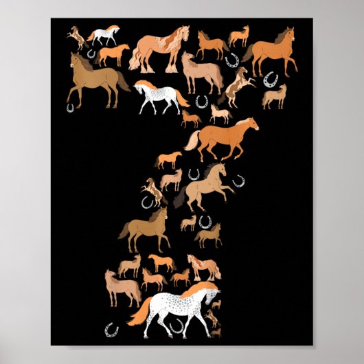 Poster Petites filles 7 ans 7e anniversaire Cheval Graphi (Devant)