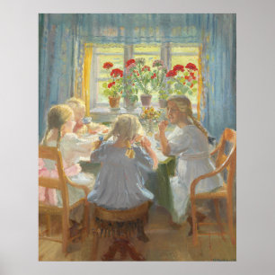 Poster Petites filles à une fête du thé