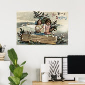 Poster Petites filles tenant un présent et un arbre (Bureau à domicile)