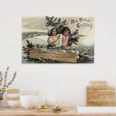 Poster Petites filles tenant un présent et un arbre (Cuisine)
