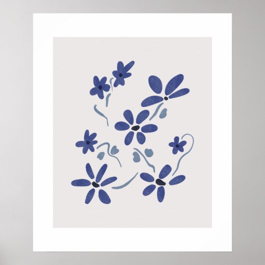 Poster Petites Fleurs Romantiques Bleues (Devant)
