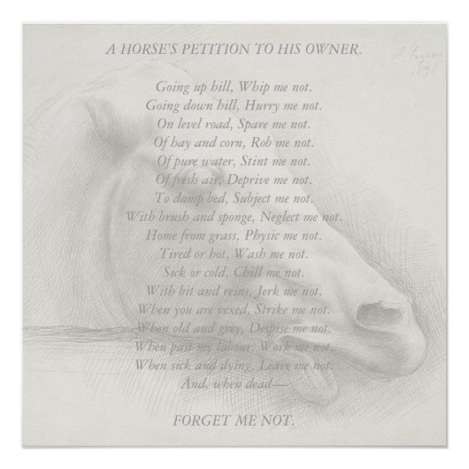 Poster Pétition de poème de portrait de cheval au proprié (Devant)