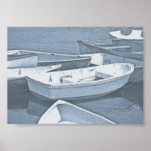 Poster Petits bateaux Rowboats en Maine Bleue
