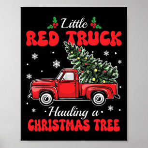 Poster Petits camions rouges transportant le sapin de Noë