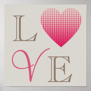 Poster Petits coeurs roses Amour fond gris rouge