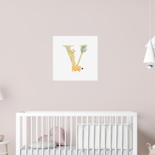 Poster Petits enfants Girafe animal Monogramme V Nursery