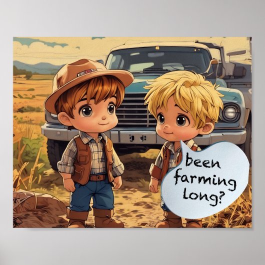 Poster Petits Garçons Fermiers - Était Farmig Long? (Devant)