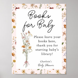 Poster Petits livres de Baby shower rose Fleur sauvage po