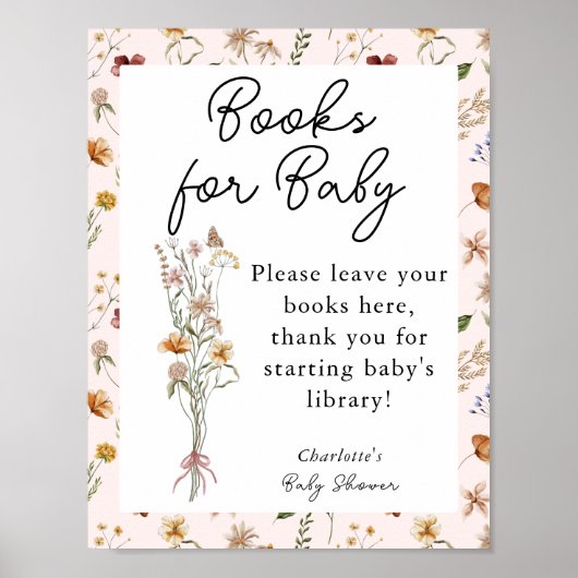 Poster Petits livres de Baby shower rose Fleur sauvage po (Devant)