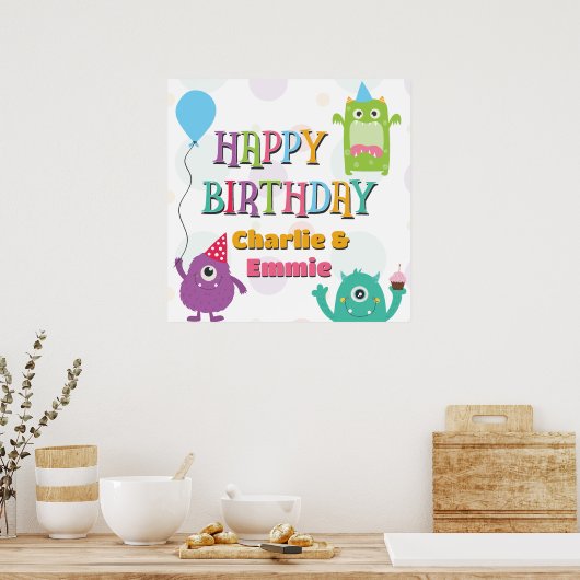 Poster Petits Monstres Joyeux Anniversaire, Quel Que Soit (Cuisine)