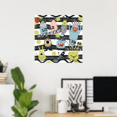 Poster Petits monstres mignons moderne chic rayure aquare (Bureau à domicile)
