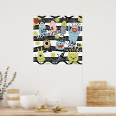 Poster Petits monstres mignons moderne chic rayure aquare (Cuisine)