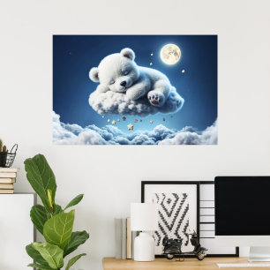 Poster Petits nuages teddy étoiles lune imaginaire art