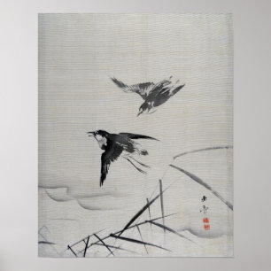 Poster Petits oiseaux et bambou de Kawabata Gyokushō