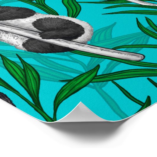 Poster Petits panda turquoise (Coin)
