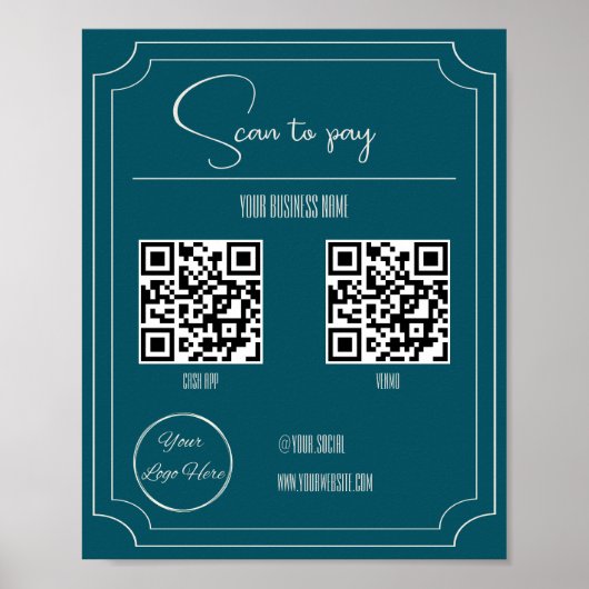 Poster Petrol blue 2 QR code boutique balayage pour payer (Devant)