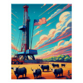 Poster Pétrole Gaz Dragage Scène Bétail Et Drapeau (Devant)