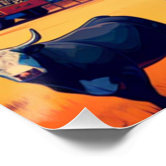 Poster Pétrole Gaz Dragage Scène Bétail Et Drapeau (Coin)