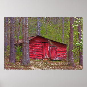 Poster Peu hangar rouge dans les bois