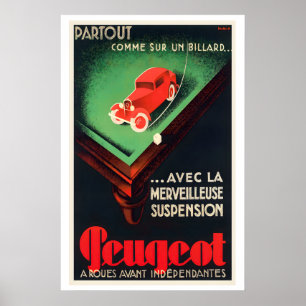 Poster Peugeot - Roues avant indépendantes - Voiture anc