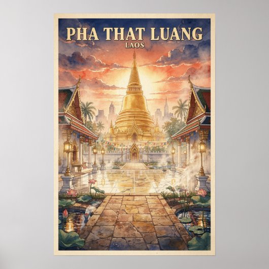 Poster Pha That Luang Laos Voyage Rétro (Devant)