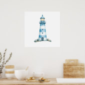Poster Phare à l'aquarelle bleue et blanche (Cuisine)