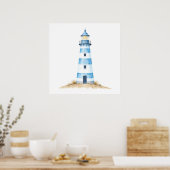Poster Phare à l'aquarelle bleue et blanche (Cuisine)