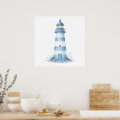Poster Phare à l'aquarelle bleue et blanche (Cuisine)