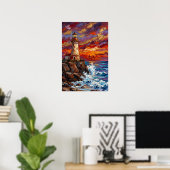 Poster Phare au coucher de soleil dramatique (Bureau à domicile)