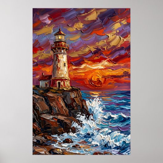Poster Phare au coucher de soleil dramatique (Devant)