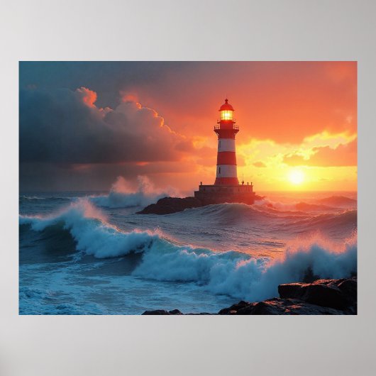 Poster Phare au coucher du soleil (Devant)