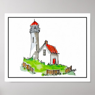 Poster Phare avec toit rouge