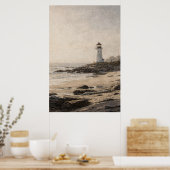 Poster Phare blanc sur une côte rocheuse (Cuisine)