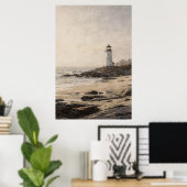 Poster Phare blanc sur une côte rocheuse (Bureau à domicile)