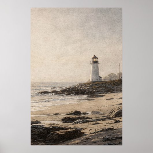 Poster Phare blanc sur une côte rocheuse (Devant)