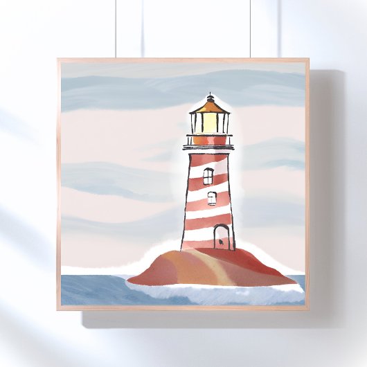 Poster Phare Classique | Aquarelle Côtière Océanique