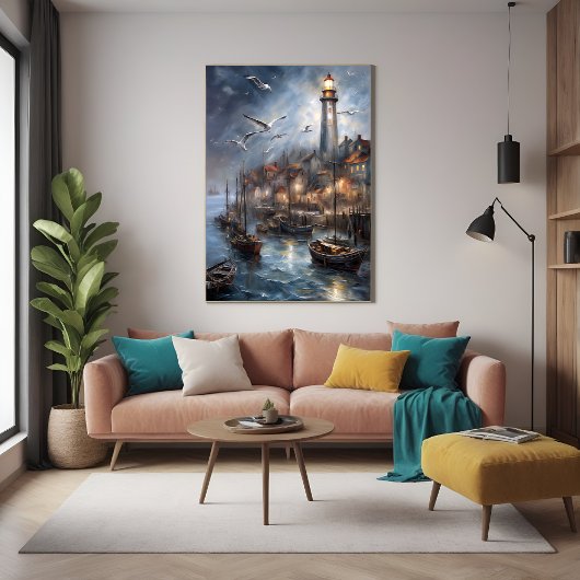 Poster Phare côtier à Twilight Art nautique