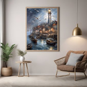 Poster Phare côtier à Twilight Art nautique