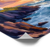 Poster Phare côtier au coucher du soleil | Peinture de pl (Coin)