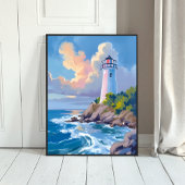 Poster Phare côtier | Mer aux vagues de l'océan bleu