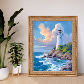 Poster Phare côtier | Mer aux vagues de l'océan bleu