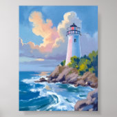 Poster Phare côtier | Mer aux vagues de l'océan bleu (Devant)