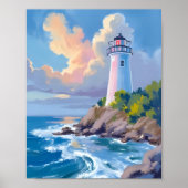 Poster Phare côtier | Mer aux vagues de l'océan bleu (Devant)