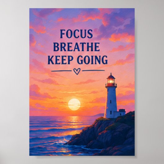 Poster Phare Coucher de soleil Continuez Respirer Concent (Devant)