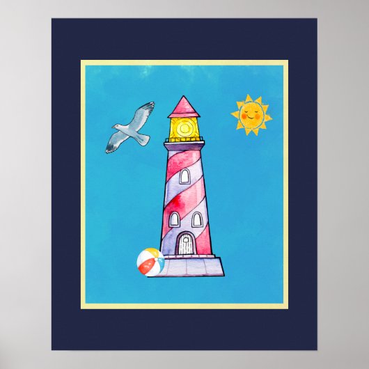 Poster Phare d'aquarelle rouge (Devant)
