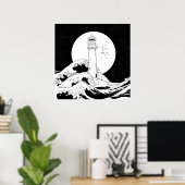 Poster Phare de Bell Rock noir et blanc (Bureau à domicile)