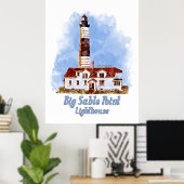 Poster Phare de Big Sable Point - Aquarelle - Michigan (Bureau à domicile)