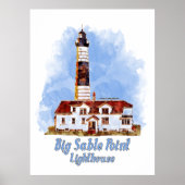 Poster Phare de Big Sable Point - Aquarelle - Michigan (Devant)