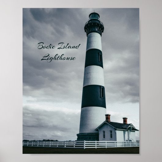Poster Phare de Bodie Island noir et blanc (Devant)